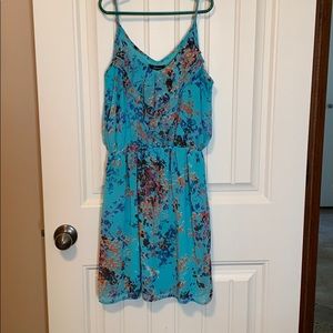Light blue floral dress with ruffle detail
